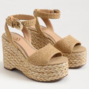NIB Sam Edelman April Raffia Wedge Sandal in Sand Sz 7.5